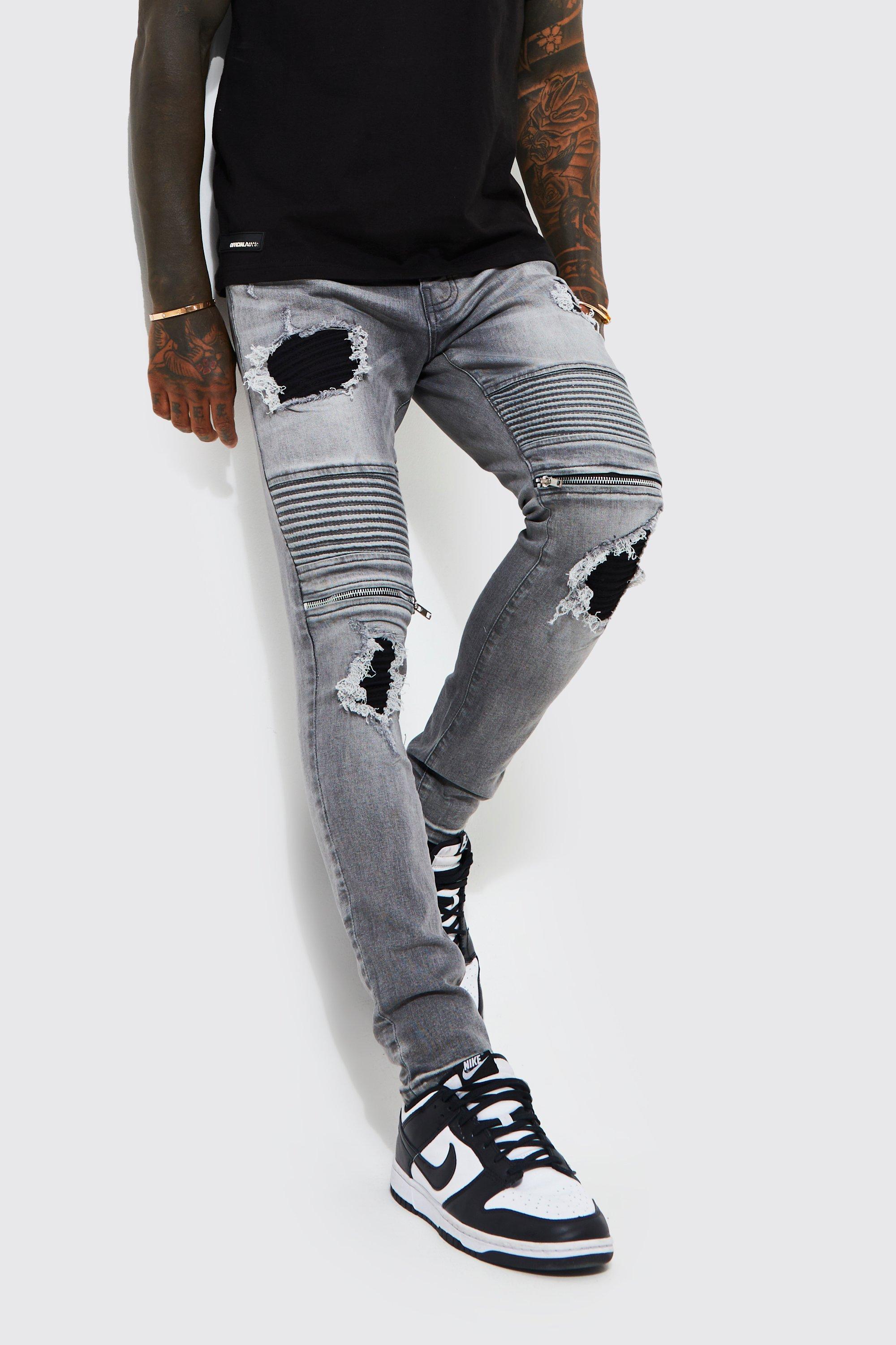 Mens biker jeans on sale ripped